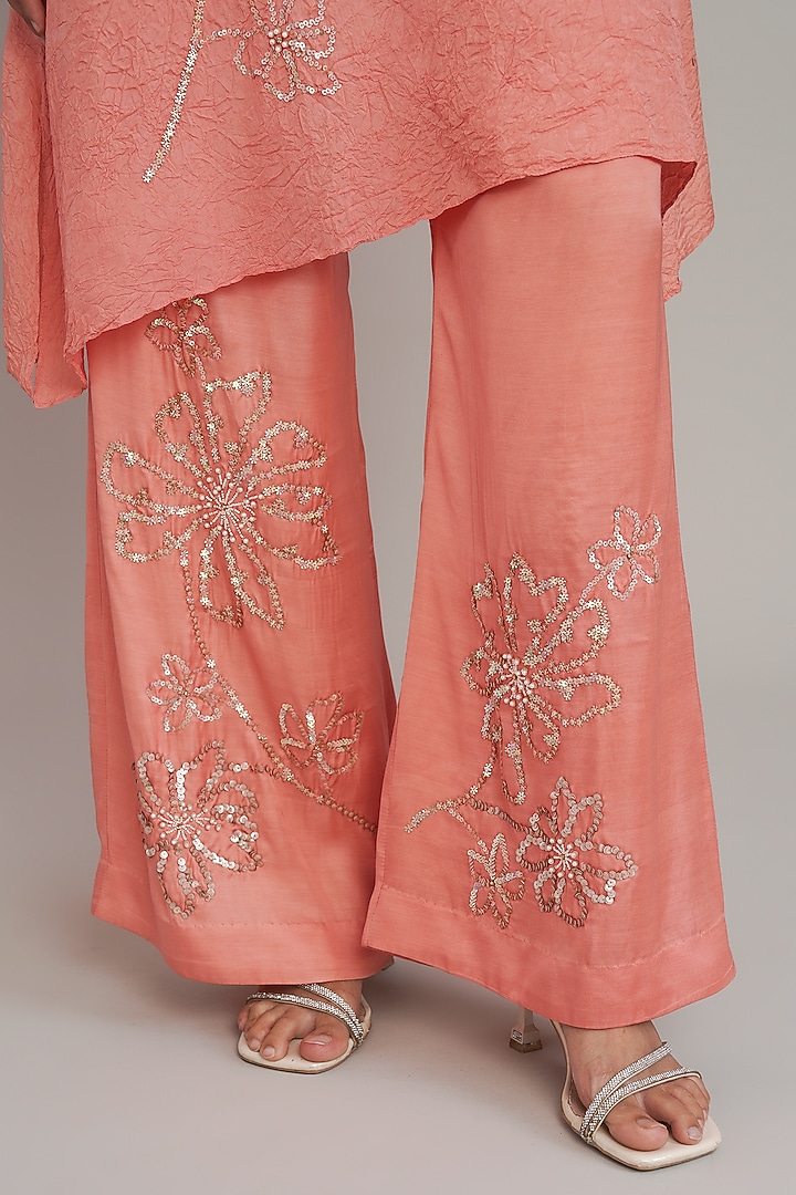 Sorbet Silk Floral Hand Embroidered Kurta Set by One not two at Pernia's Pop Up Shop