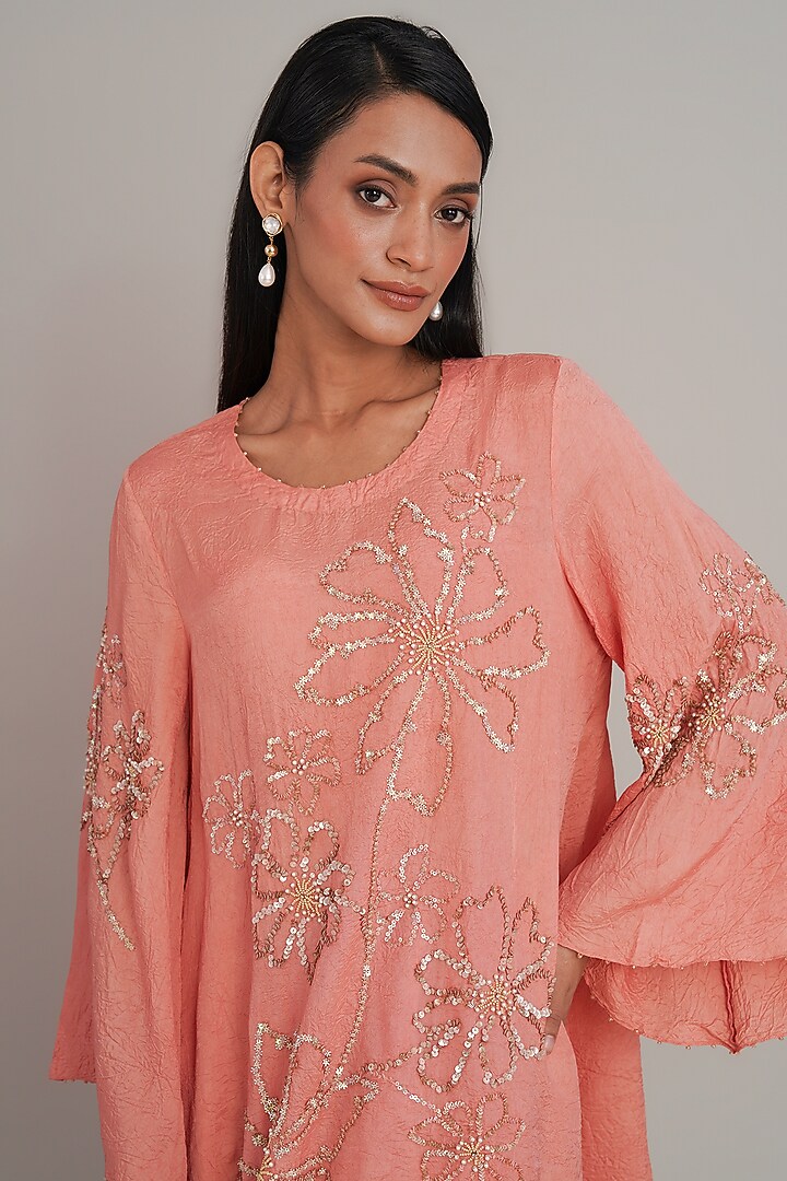 Sorbet Silk Floral Hand Embroidered Kurta Set by One not two at Pernia's Pop Up Shop