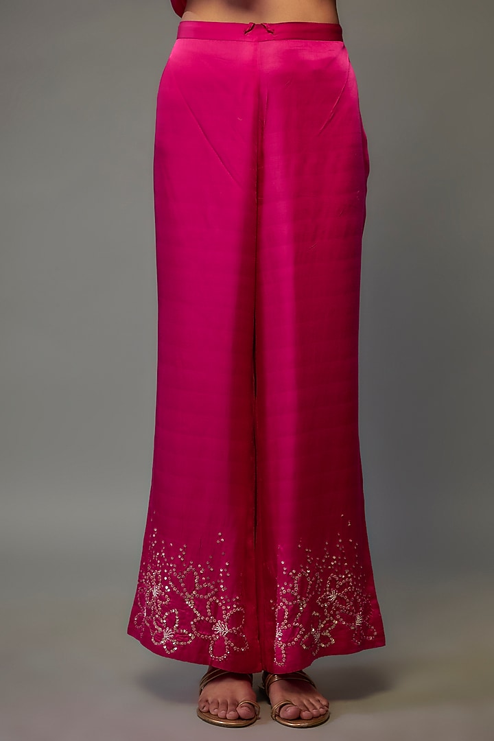 Pink Viscose Silk Floral Sequins Embroidered Kurta Set by One not two at Pernia's Pop Up Shop