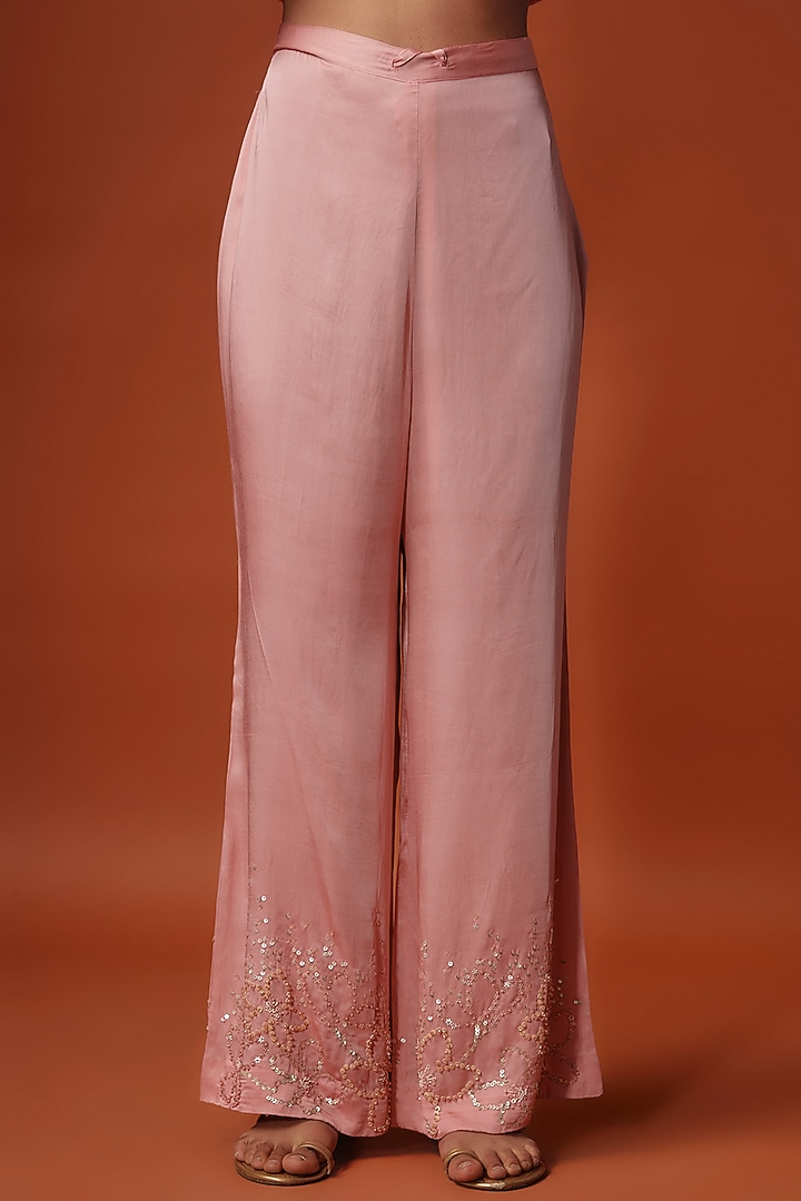 Pink Viscose Silk Floral Sequins Embroidered Kurta Set by One not two at Pernia's Pop Up Shop