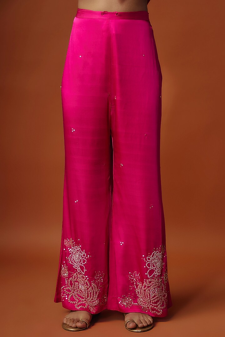 Pink Viscose Silk Floral Sequins Embroidered Kurta Set by One not two at Pernia's Pop Up Shop