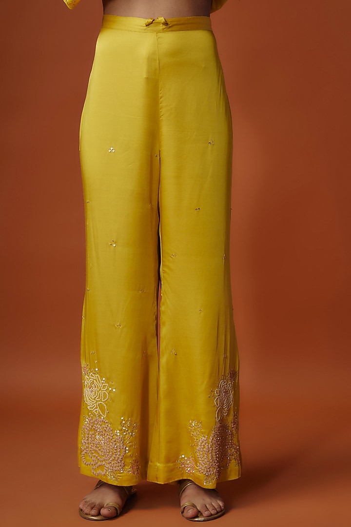 Yellow Viscose Silk Floral Sequins Embroidered Kurta Set by One not two at Pernia's Pop Up Shop