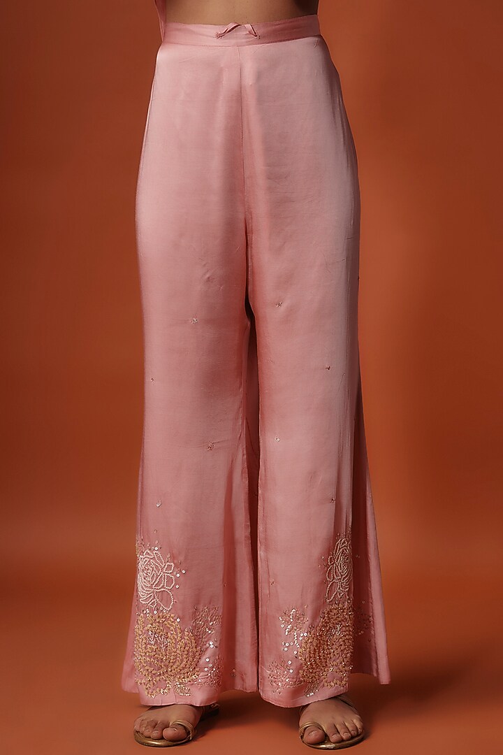 Pink Viscose Silk Floral Sequins Embroidered Kurta Set by One not two at Pernia's Pop Up Shop