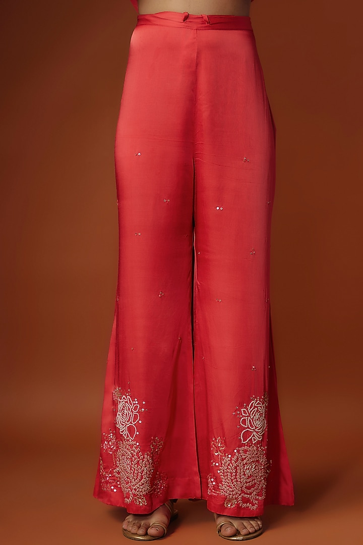 Red Viscose Silk Floral Sequins Embroidered Kurta Set by One not two at Pernia's Pop Up Shop