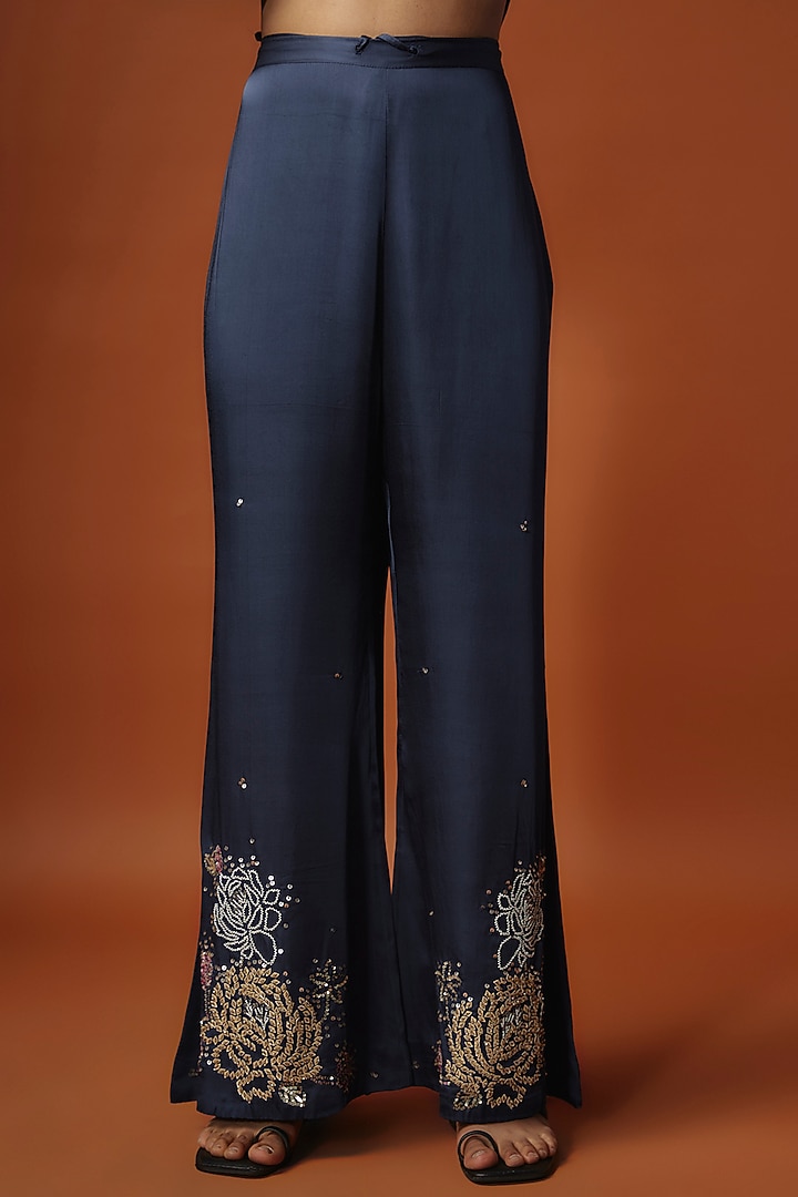 Blue Viscose Silk Floral Sequins Embroidered Kurta Set by One not two at Pernia's Pop Up Shop
