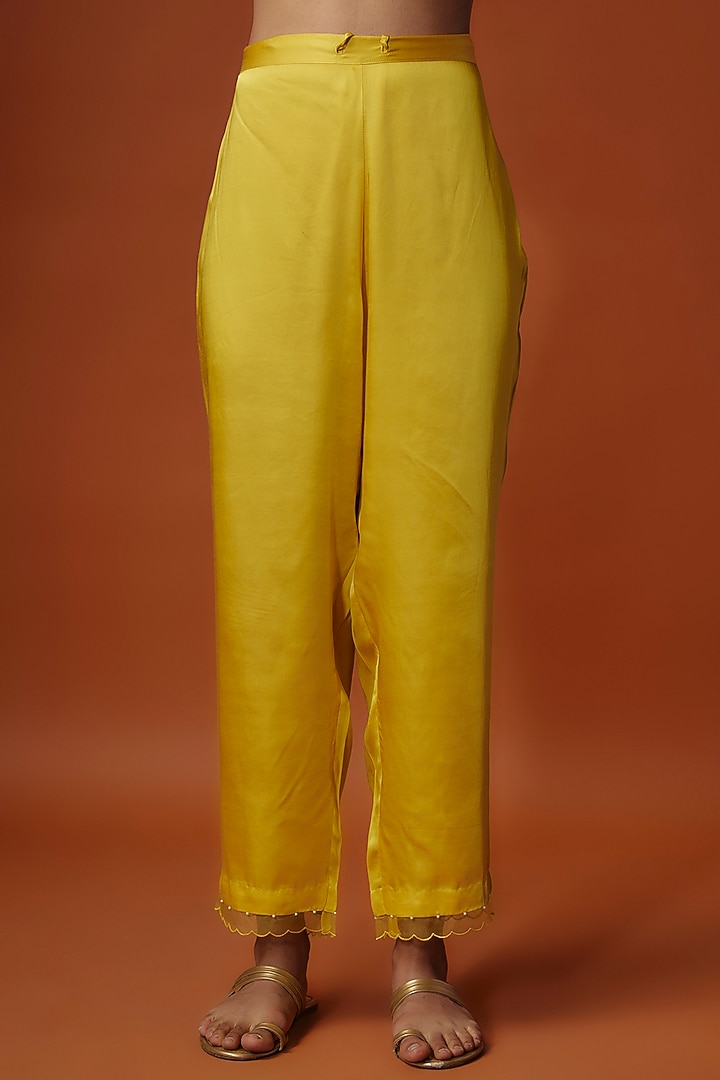 Yellow Crushed Silk Bead Embroidered Kurta Set by One not two at Pernia's Pop Up Shop