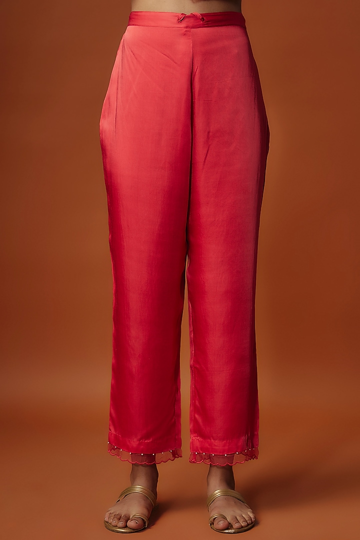 Red Crushed Silk Bead Embroidered Kurta Set by One not two at Pernia's Pop Up Shop