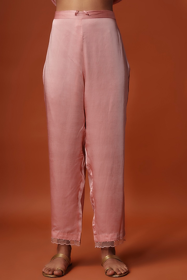 Pink Crushed Silk Bead Embroidered Kurta Set by One not two at Pernia's Pop Up Shop