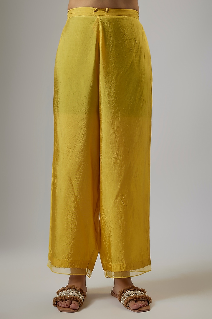 Mango Yellow Crushed Silk Hand Embroidered A-Line Kurta Set by One not two at Pernia's Pop Up Shop