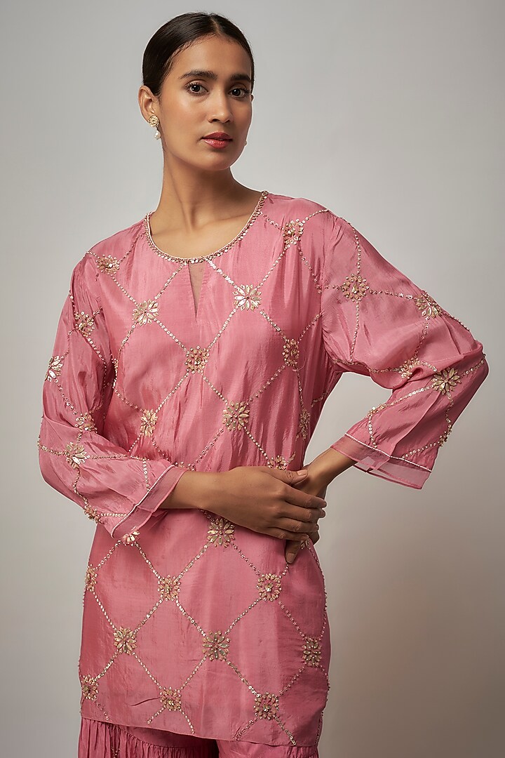 Rose Pink Viscose Silk Gharara Set by One not two at Pernia's Pop Up Shop
