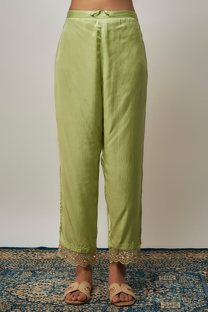 Mist Green Viscose Silk Hand Embroidered Kurta Set by One not two at Pernia's Pop Up Shop