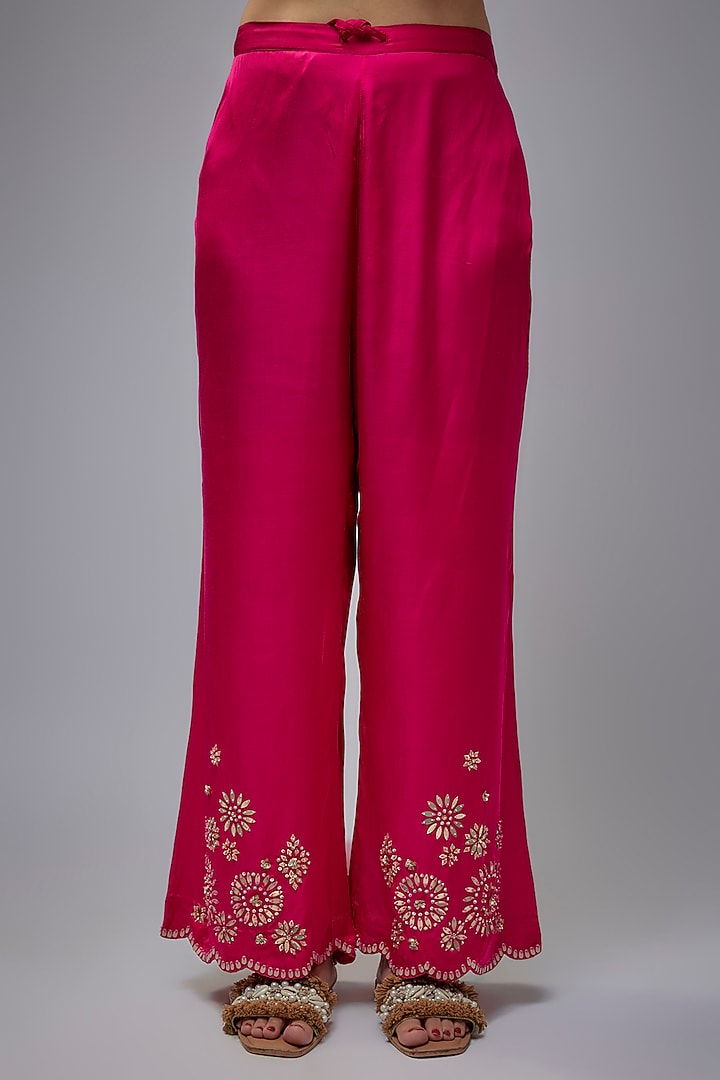 Hot Pink Viscose Silk Hand Embroidered Co-Ord Set by One not two at Pernia's Pop Up Shop