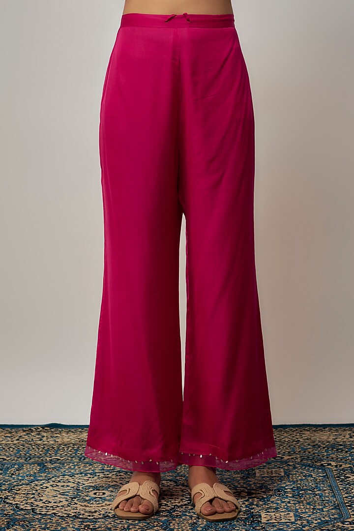 Hot Pink Viscose Silk Hand Embroidered Kurta Set by One not two at Pernia's Pop Up Shop