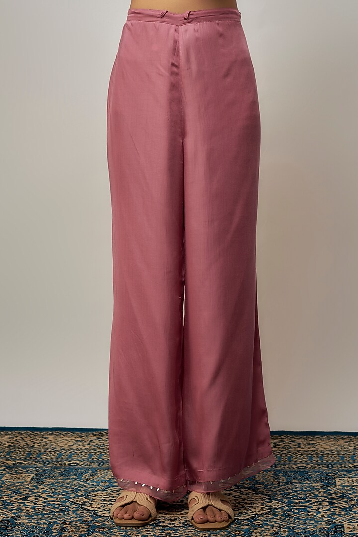 Rose Pink Viscose Silk Hand Embroidered Kurta Set by One not two at Pernia's Pop Up Shop