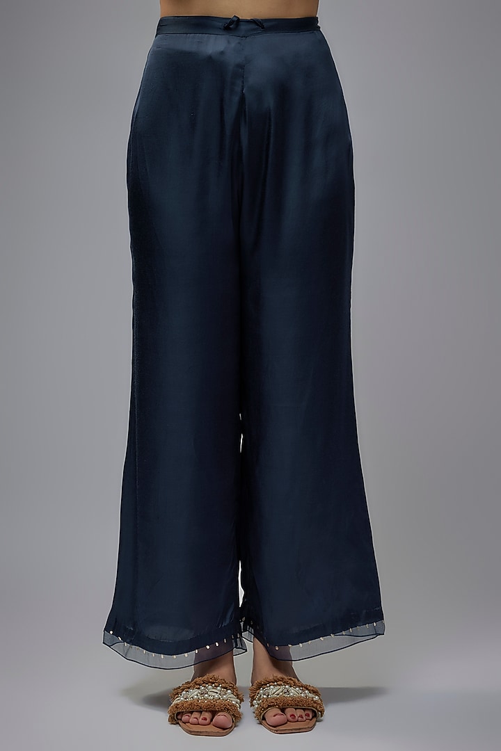 Navy Blue Viscose Silk Hand Embroidered Kurta Set by One not two at Pernia's Pop Up Shop