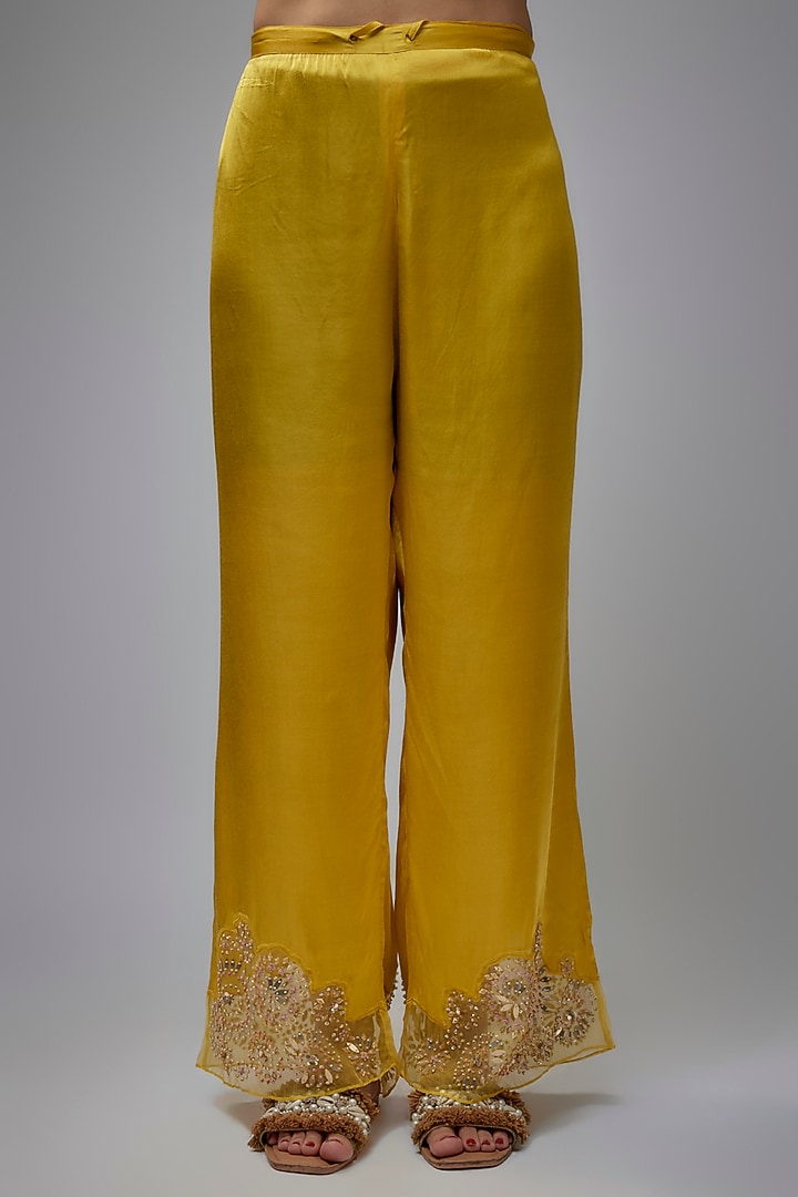 Mango-Colored Viscose Silk Hand Embroidered Co-Ord Set by One not two at Pernia's Pop Up Shop
