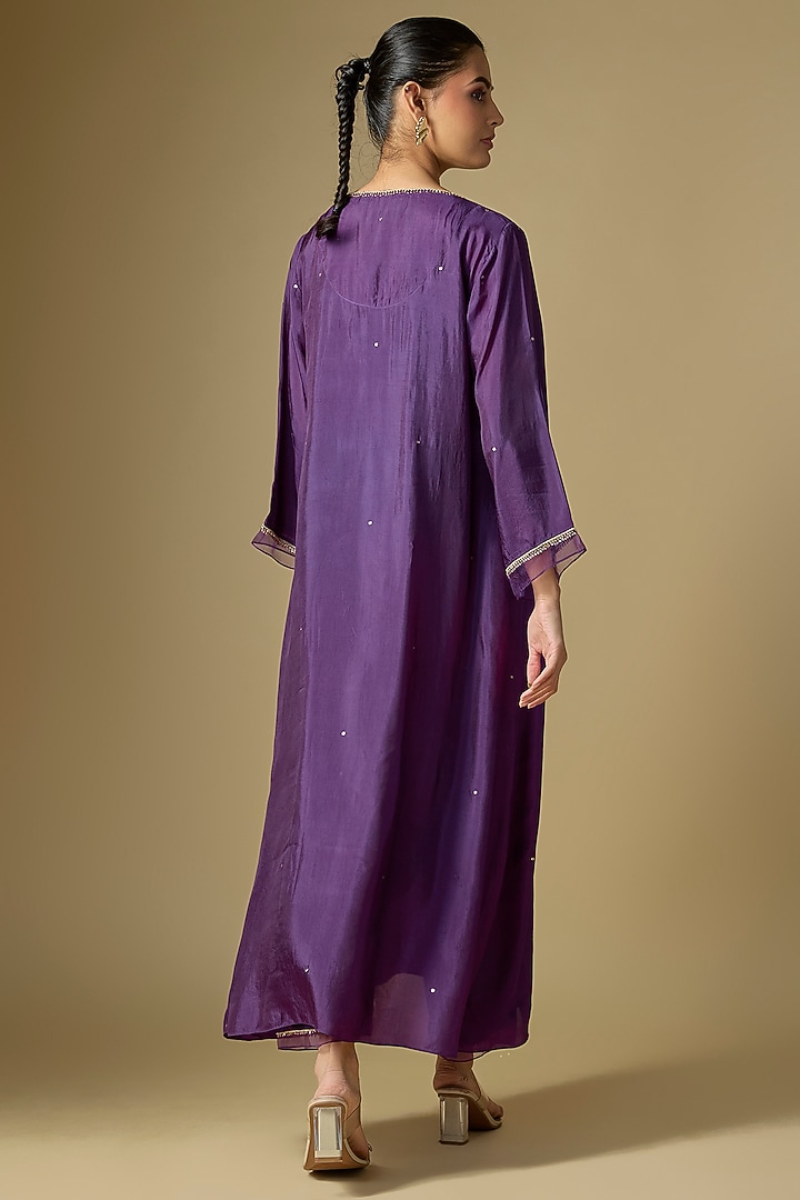 Violet Silk Sequins Floral Embroidered Kurta Set by One not two at Pernia's Pop Up Shop