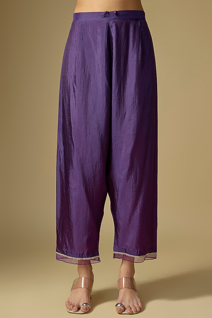 Violet Silk Sequins Floral Embroidered Kurta Set by One not two at Pernia's Pop Up Shop
