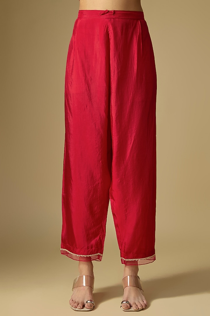 Ruby Red Silk Sequins Floral Embroidered Kurta Set by One not two at Pernia's Pop Up Shop