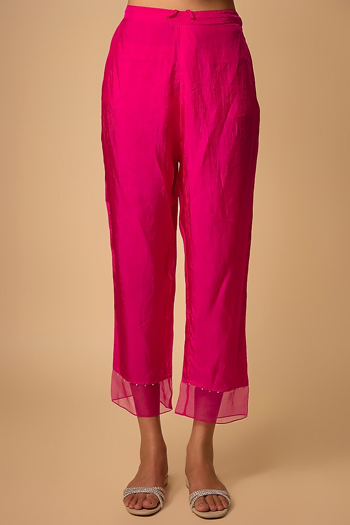 Hot Pink Silk Beads Embroidered Kurta Set by One not two at Pernia's Pop Up Shop