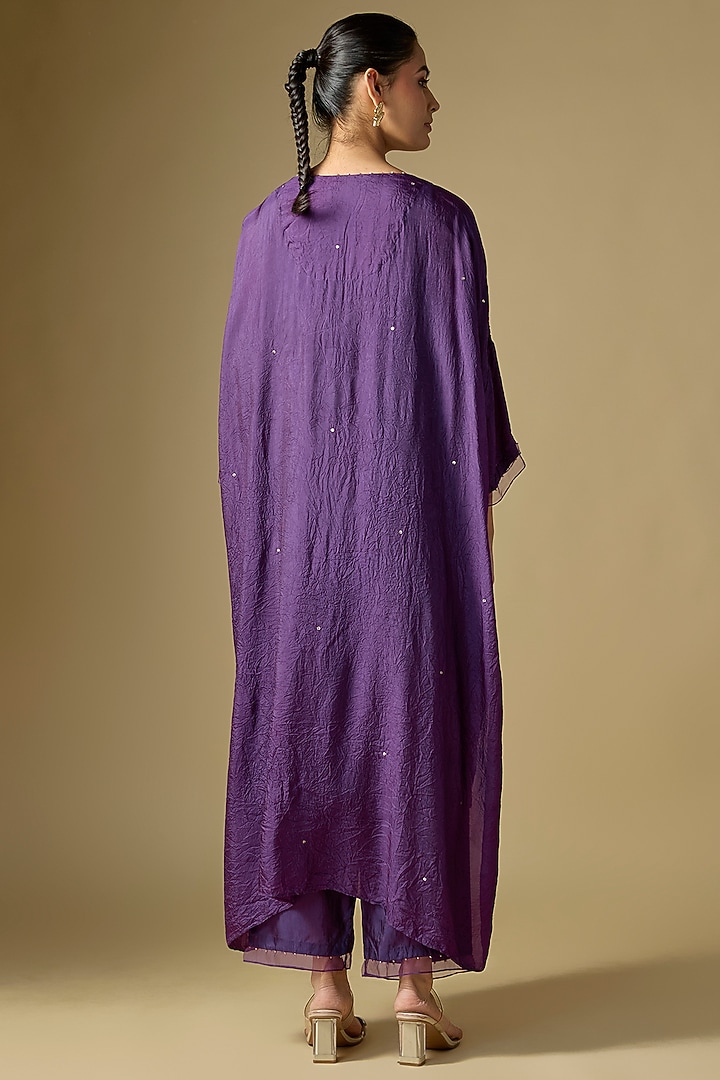 Violet Silk Sequins Floral Embroidered Kaftan Set by One not two at Pernia's Pop Up Shop