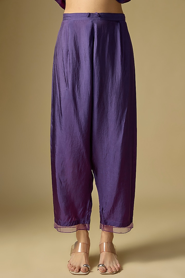 Violet Silk Sequins Floral Embroidered Kaftan Set by One not two at Pernia's Pop Up Shop