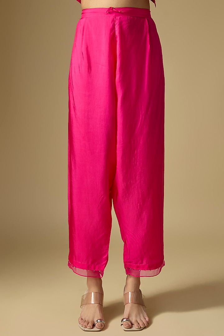 Hot Pink Silk Sequins Floral Embroidered Kaftan Set by One not two at Pernia's Pop Up Shop