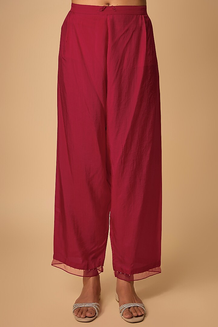 Ruby Red Silk Beads Embroidered Kaftan Set by One not two at Pernia's Pop Up Shop