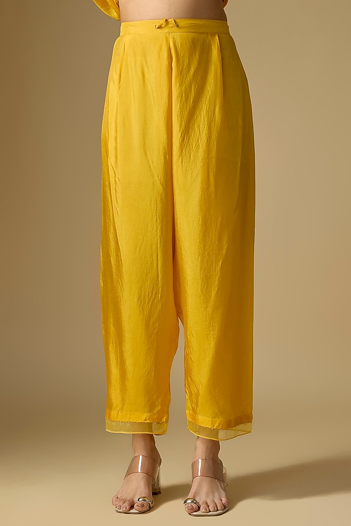 Amber Yellow Silk Sequins Floral Embroidered Kaftan Set by One not two at Pernia's Pop Up Shop