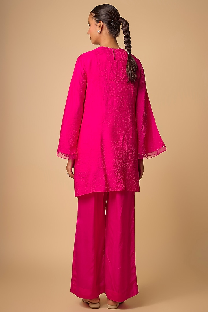 Hot Pink Silk Beads Embroidered Kurta Set by One not two at Pernia's Pop Up Shop