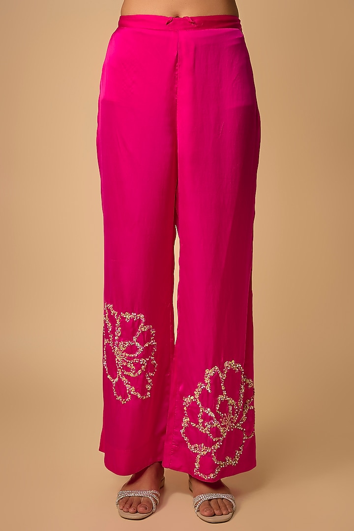Hot Pink Silk Beads Embroidered Kurta Set by One not two at Pernia's Pop Up Shop
