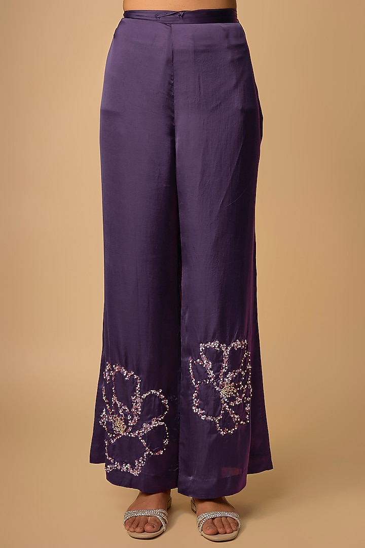 Violet Silk Beads Embroidered Kurta Set by One not two at Pernia's Pop Up Shop