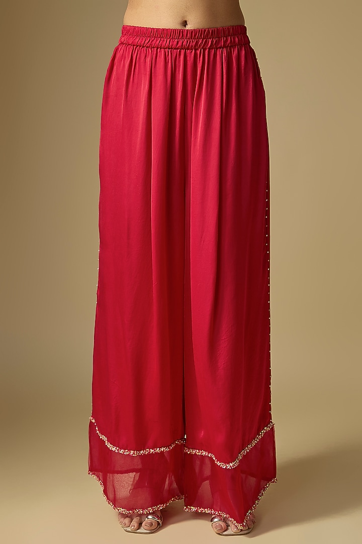 Ruby Red Silk Sequins Embroidered Kurta Set by One not two at Pernia's Pop Up Shop