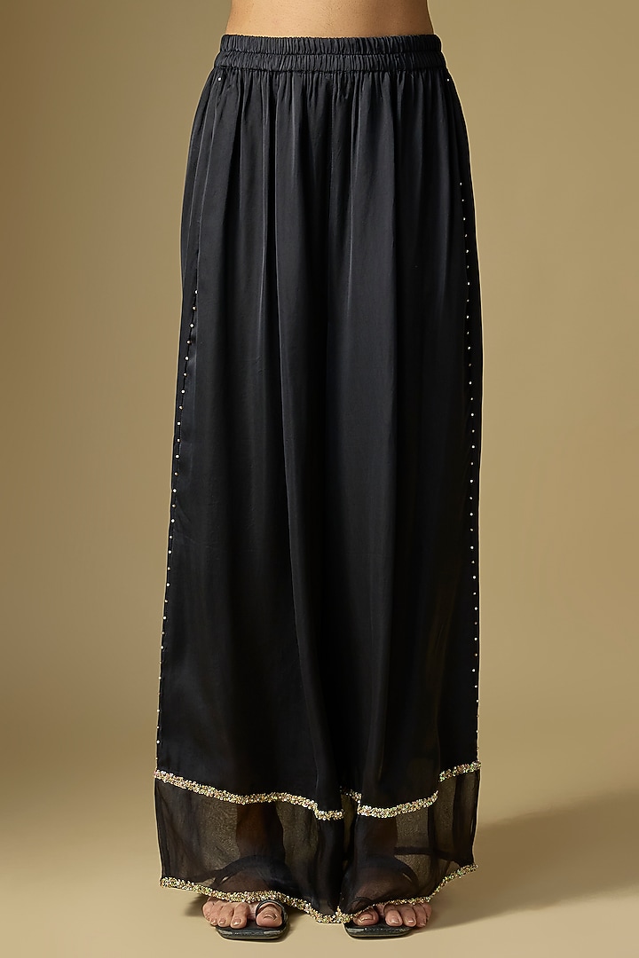 Black Silk Sequins Embroidered Kurta Set by One not two at Pernia's Pop Up Shop