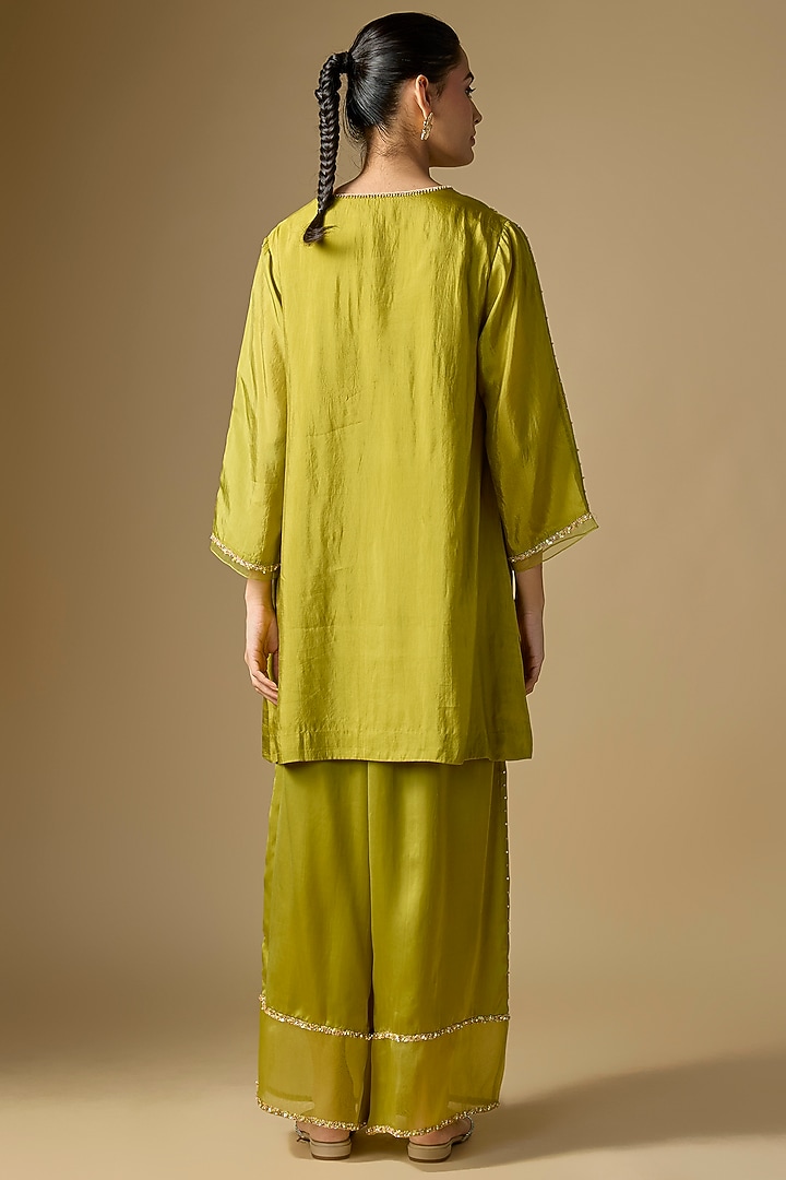 Henna Green Silk Sequins Embroidered Kurta Set by One not two at Pernia's Pop Up Shop