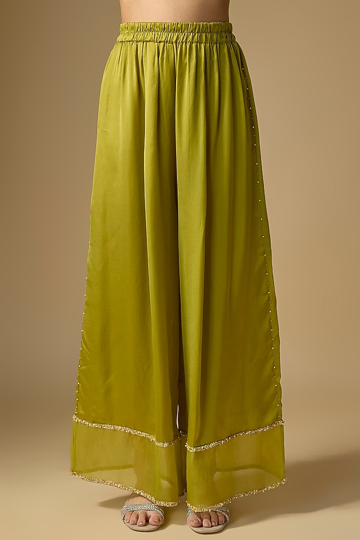Henna Green Silk Sequins Embroidered Kurta Set by One not two at Pernia's Pop Up Shop