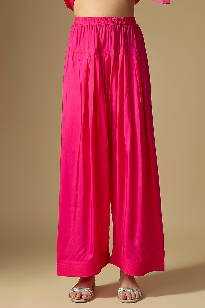 Hot Pink Silk Hand Embroidered Kurta Set by One not two at Pernia's Pop Up Shop