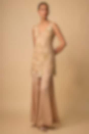 Golden Satin Wedding Sharara Set by One not two at Pernia's Pop Up Shop