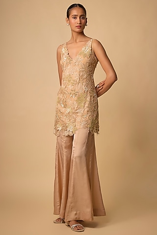 Golden Satin Sharara Set by One not two