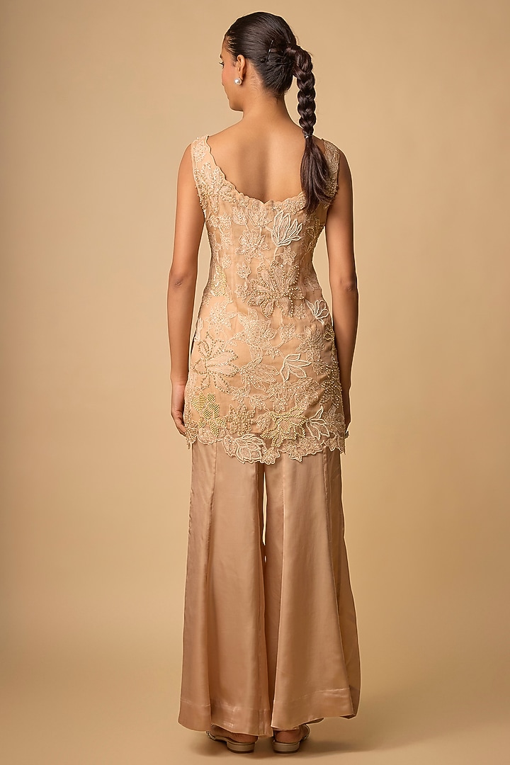 Golden Satin Wedding Sharara Set by One not two at Pernia's Pop Up Shop