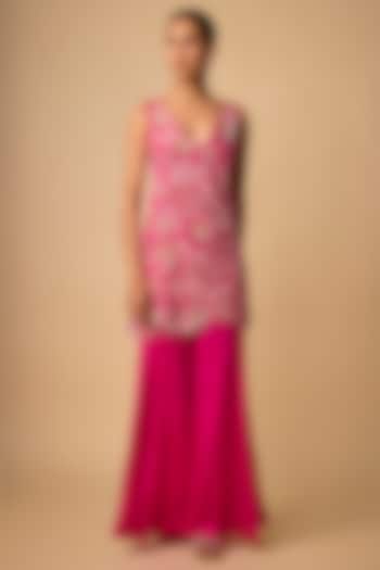 Hot Pink Satin Wedding Sharara Set by One not two at Pernia's Pop Up Shop