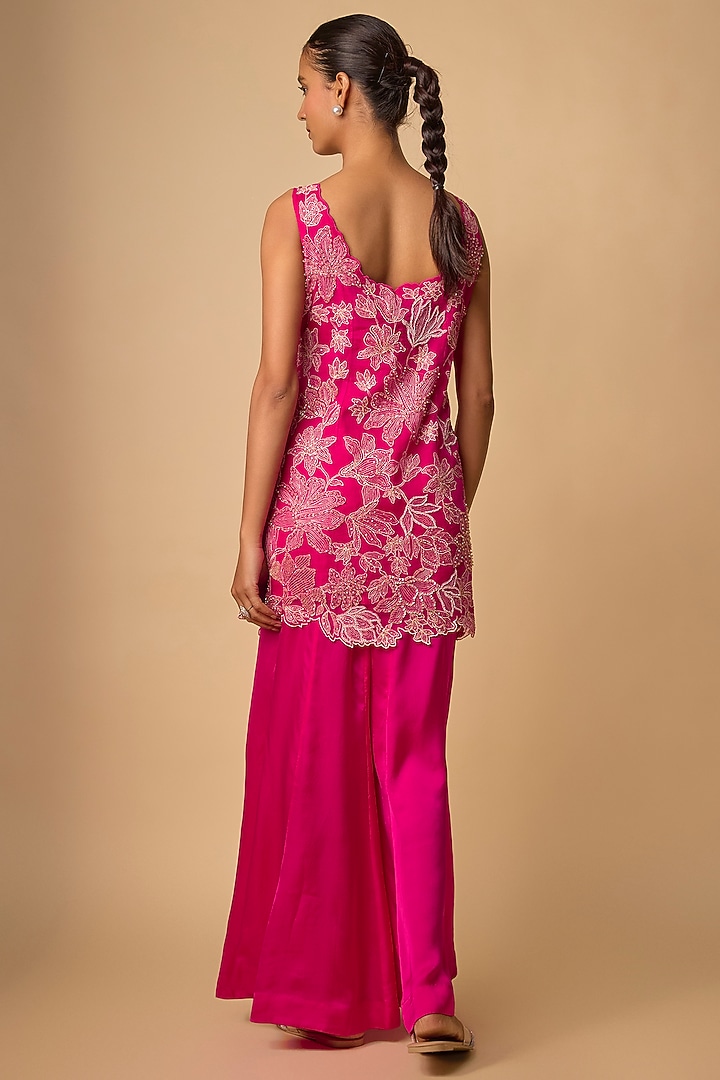 Hot Pink Satin Wedding Sharara Set by One not two at Pernia's Pop Up Shop
