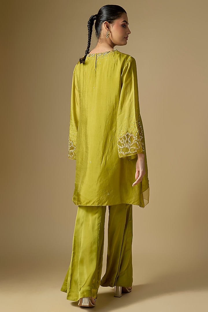 Henna Green Silk Hand Embroidered Co-Ord Set by One not two at Pernia's Pop Up Shop
