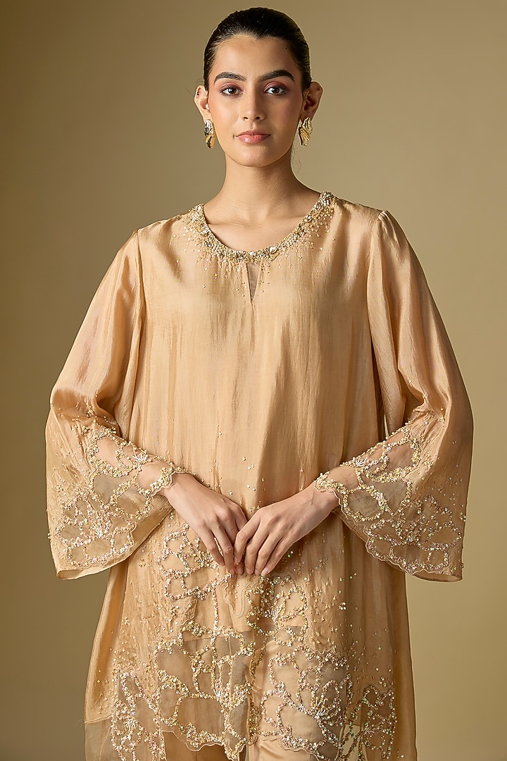 Gold Silk Hand Embroidered Co-Ord Set by One not two at Pernia's Pop Up Shop