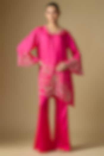 Hot Pink Silk Hand Embroidered Co-Ord Set by One not two at Pernia's Pop Up Shop