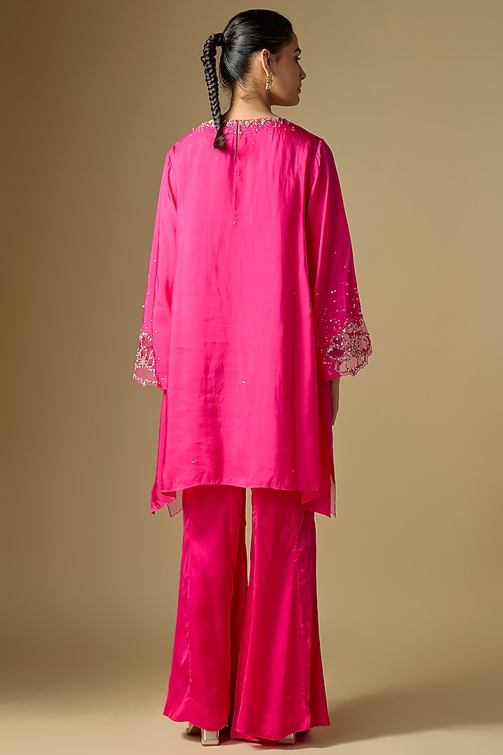 Hot Pink Silk Hand Embroidered Co-Ord Set by One not two at Pernia's Pop Up Shop