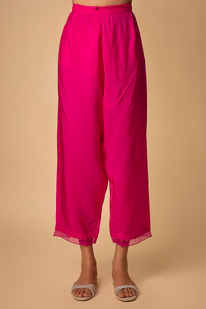 Hot Pink Silk Beads Embroidered Kurta Set by One not two at Pernia's Pop Up Shop