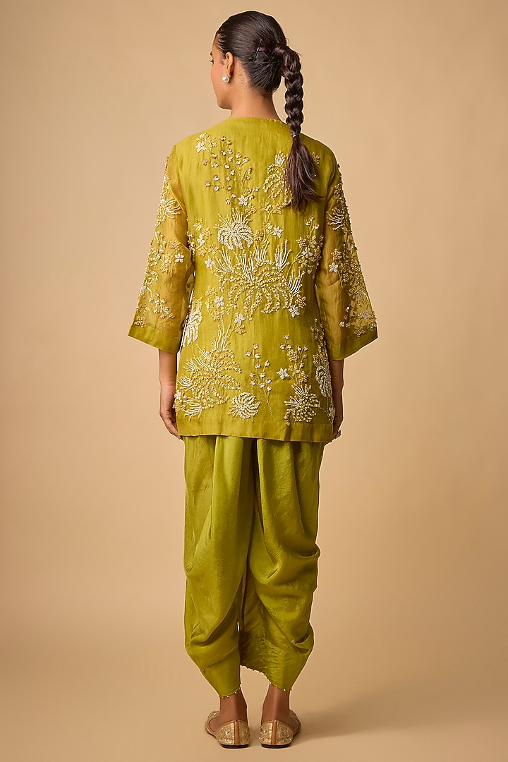 Heena Green Silk Beads Embroidered Kurta Set by One not two at Pernia's Pop Up Shop