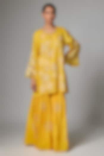 Amber-Colored Satin Wedding Sharara Set by One not two at Pernia's Pop Up Shop