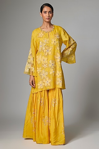 Amber-Colored Satin Sharara Set by One not two